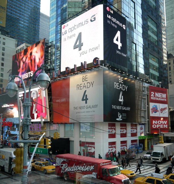 LG Optimus Billboard over Samsung Galaxy Launch Billboard - Times Square